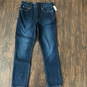 31 long, high rise stretch vintage slim, dark wash